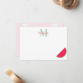 Cute Cartoon Watermelon Custom Monogram Mitteilungskarte (Vorderseite/Rückseite Beispiel)
