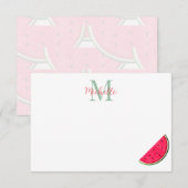 Cute Cartoon Watermelon Custom Monogram Mitteilungskarte (Vorne/Hinten)