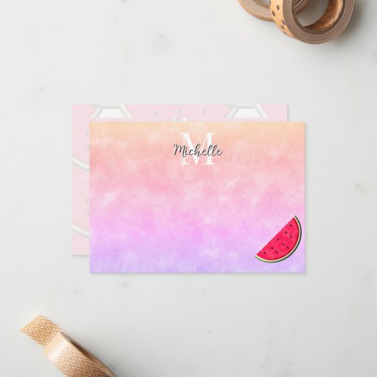 Cute Cartoon Watermelon Watercolor Personalized Mitteilungskarte (Vorderseite/Rückseite Beispiel)