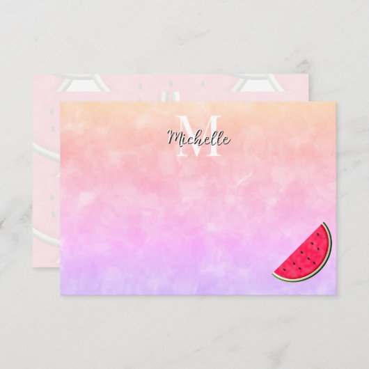Cute Cartoon Watermelon Watercolor Personalized Mitteilungskarte (Vorne/Hinten)