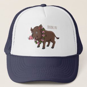 Cute cartoon wild boar and flowers  truckerkappe