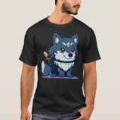 Cute Cartoon Wolf Ninja and His Dog Sidekick with T-Shirt (Vorderseite)