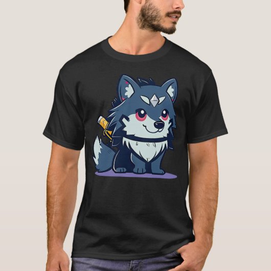 Cute Cartoon Wolf Ninja and His Dog Sidekick with  T-Shirt (Vorderseite)