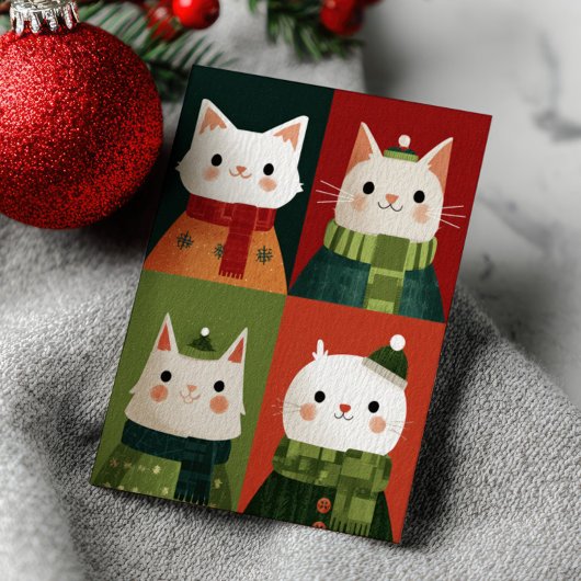 Cute Cartoon Xmas Cats Whimsical Meowy Christmas  Postkarte
