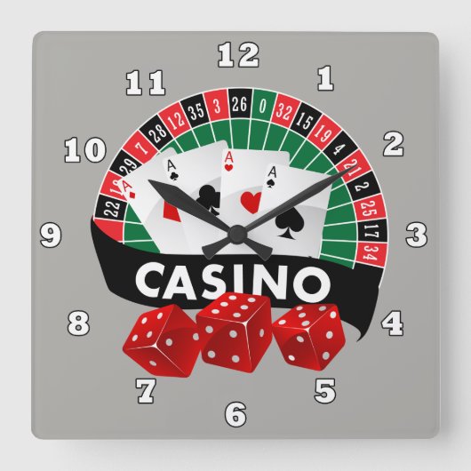 Cute Casino gameroom decor clock Quadratische Wanduhr (Vorderseite)