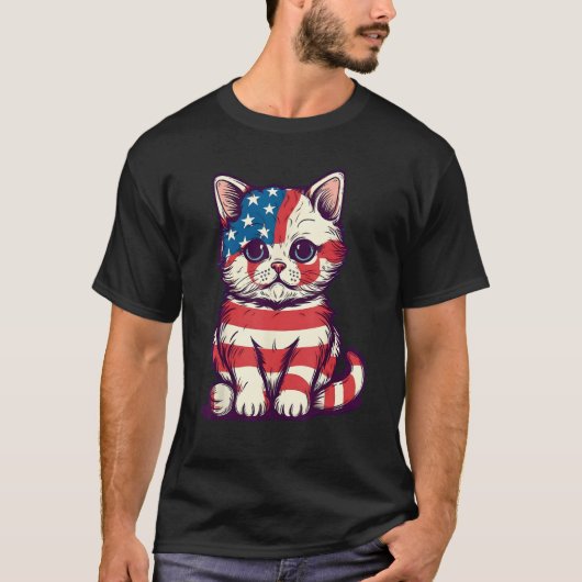 Cute Cat 4th Of July Hat Patriotic American Flag P T-Shirt (Vorderseite)