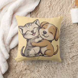 Cute cat and dog puppie best friends kissen