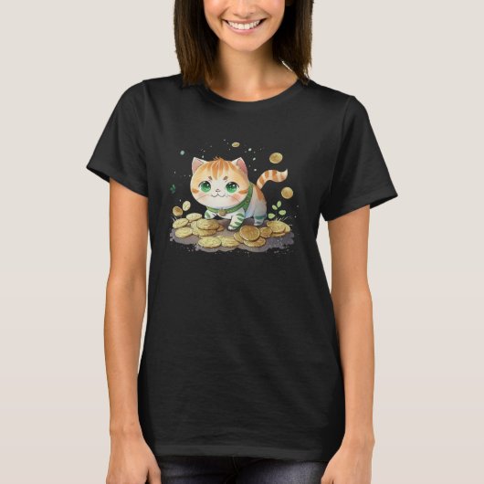 Cute Cat and Gold Coins St Patrick s Day Cat   2 T-Shirt (Vorderseite)