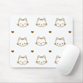 Cute Cat and Heart Pattern Brown on White Mousepad (Mit Mouse)