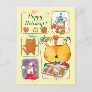 Cute Cat and Mice Merry Christmas Postcards Feiertagspostkarte