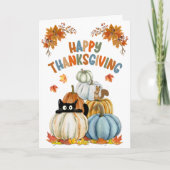 Cute Cat and Retro Pumpkins Happy Thanksgiving Karte (Vorderseite)