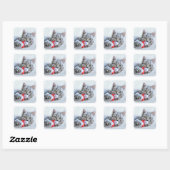 Cute Cat and Santa Claus Hat Quadratischer Aufkleber (Blatt)