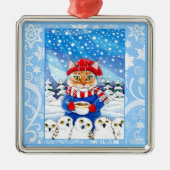Cute cat and snowy owls, snow ornament (Vorne)