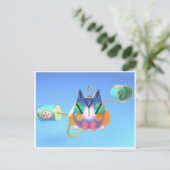 Cute cat and tin can telephone made from soup cans postkarte (Stehend Vorderseite)