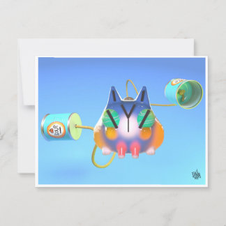 Cute cat and tin can telephone postcard postkarte