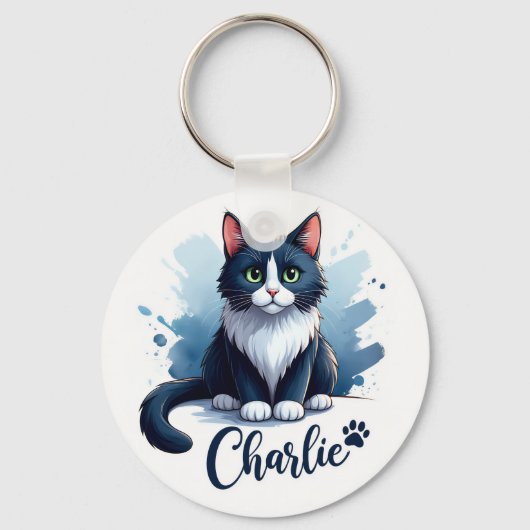 Cute Cat Artwork Keychain – Gift for Animal Lovers Schlüsselanhänger (Vorderseite)