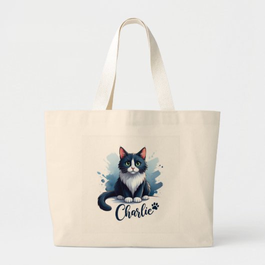 Cute Cat Artwork Large Tote – Gift for Cat Lovers Jumbo Stoffbeutel (Vorne)