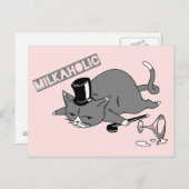 Cute Cat Baron Pun Illustration | "Milkaholic" Postkarte (Vorne/Hinten)