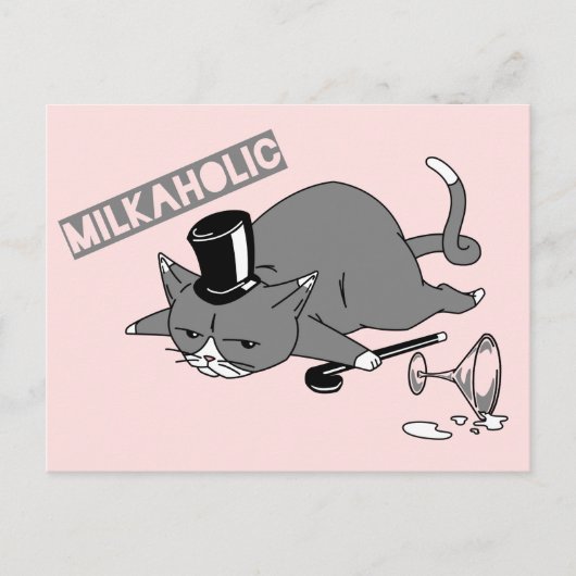 Cute Cat Baron Pun Illustration | "Milkaholic" Postkarte (Vorderseite)