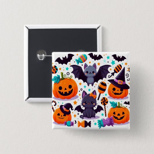 Cute cat bat halloween party button (Vorne & Hinten)