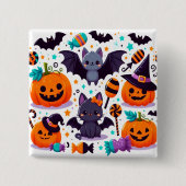 Cute cat bat halloween party button (Vorderseite)