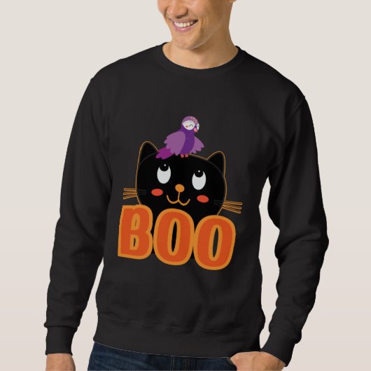 Cute Cat Bird Boo Halloween Cats Love Halloween Sweatshirt (Vorderseite)