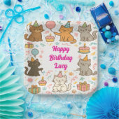 Cute Cat Birthday Party Plate with Custom Name Pappteller (Party)