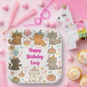 Cute Cat Birthday Party Plate with Custom Name Pappteller (Party)