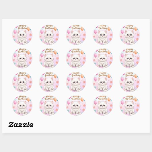 Cute cat birthday sticker  (Blatt)