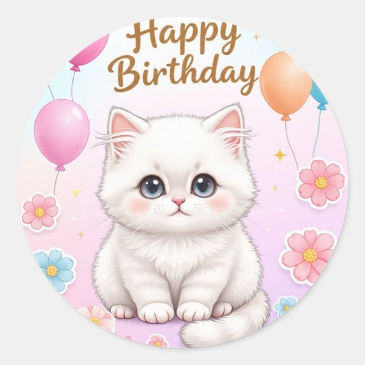 Cute cat birthday sticker  (Vorderseite)