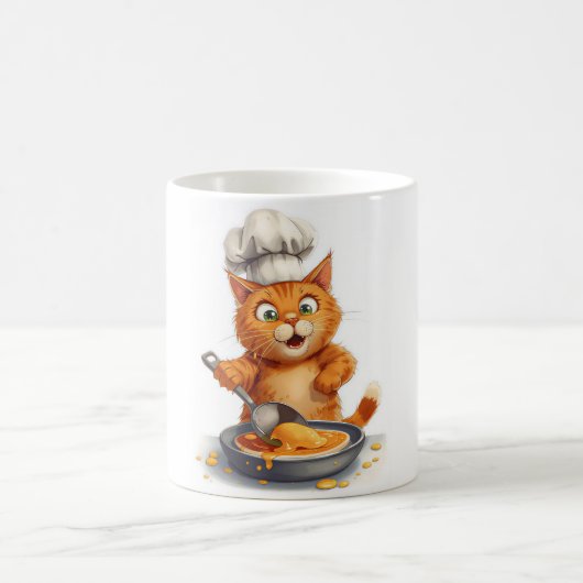 Cute Cat Chef Making Pancakes Kaffeetasse (Mittel)