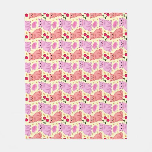 Cute Cat Cherry Floral Pattern | Kawaii Kitty  Fleecedecke (Vorderseite)