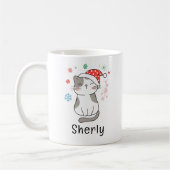 Cute Cat Christmas Custom Name Kaffeetasse (Links)