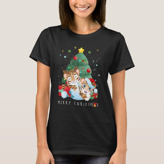 Cute Cat Christmas Hat Meowy Catmas Xmas Pjs & Cos T-Shirt (Vorderseite)