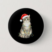 Cute Cat Christmas Lights Santa Hat Snow Holiday A Button (Vorderseite)