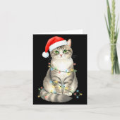 Cute Cat Christmas Lights Santa Hat Snow Holiday A Karte (Vorderseite)