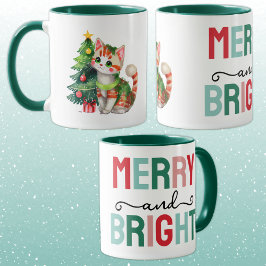 Cute cat christmas merry and bright tasse