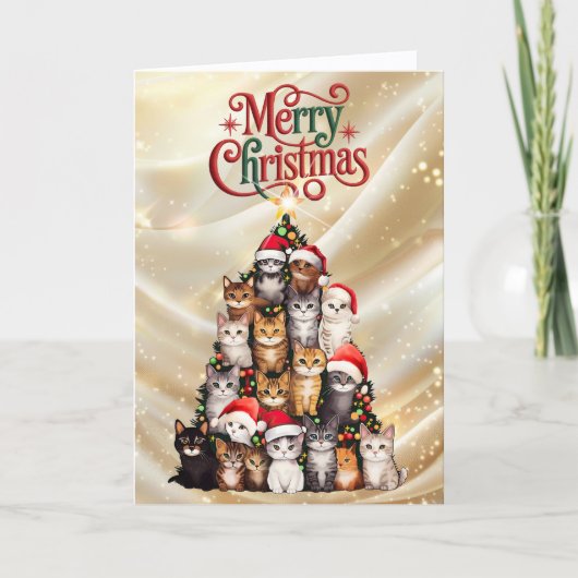 Cute Cat Christmas Tree Feiertagskarte (Vorderseite)