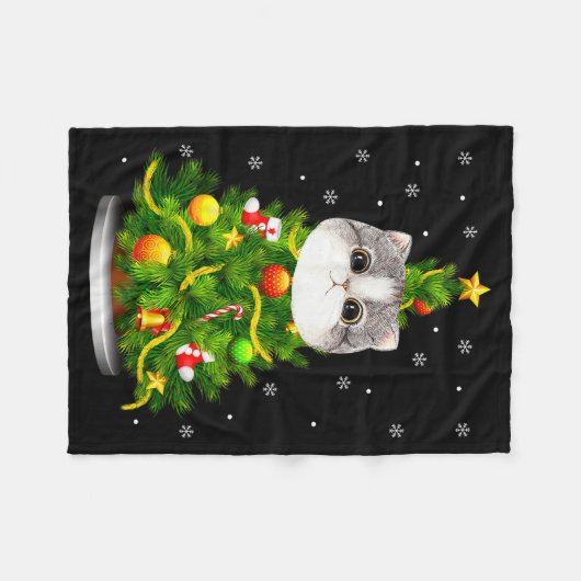 Cute Cat Christmas Tree Holiday Cat Lovers Xmas Wo Fleecedecke (Vorderseite (Horizontal))