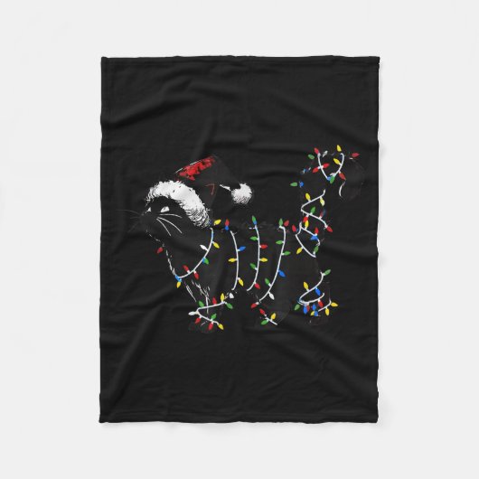 Cute Cat Christmas Tree Lights Funny Santa Kitten  Fleecedecke (Vorderseite)