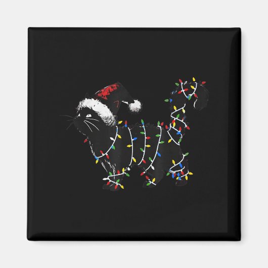 Cute Cat Christmas Tree Lights Funny Santa Kitten Magnet (Vorne)