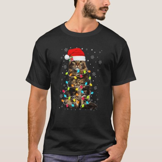 Cute Cat Christmas Tree Lights Santa Cat Ugly Xma T-Shirt (Vorderseite)