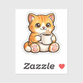 Cute Cat Coffee – Cozy Orange Cat Drinking Coffee  Aufkleber