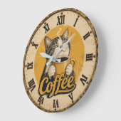 Cute Cat Coffee Große Wanduhr (Winkel)
