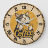 Cute Cat Coffee Große Wanduhr (Vorderseite)
