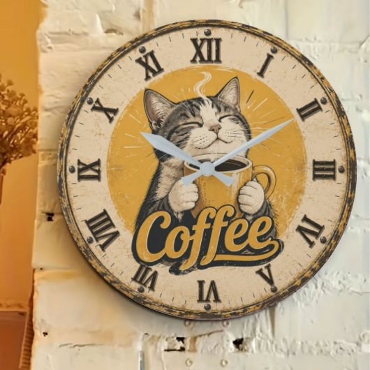 Cute Cat Coffee Große Wanduhr