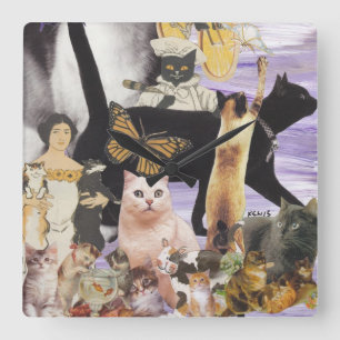Cute Cat Collage 4 Quadratische Wanduhr