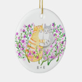 Cute Cat Couple Flowers Custom initial name year  Keramik Ornament (Rechts)