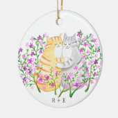 Cute Cat Couple Flowers Custom initial name year  Keramik Ornament (Links)