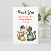 Cute Cat Couple Wedding Thank You Dankeskarte (Stehend Vorderseite)